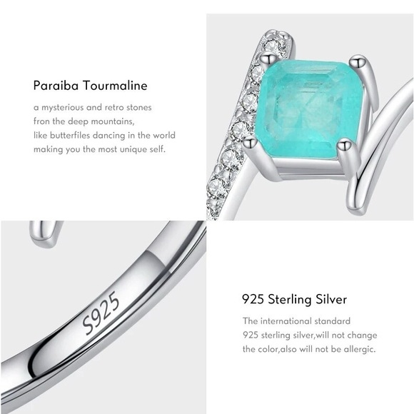 904. Minimalist Platinum-Plated .925 Sterling Silver Paraiba Tourmaline Ring - Picture 5 of 7